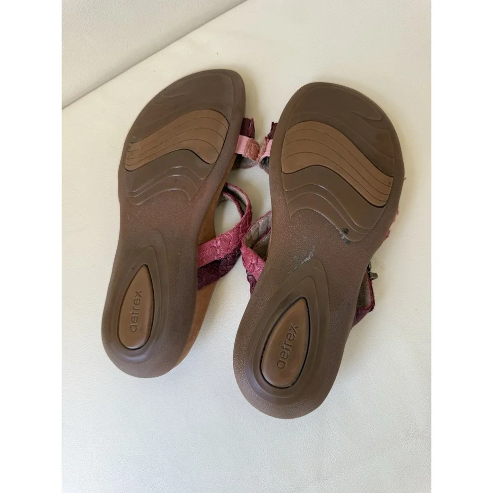 Aetrex Womens Size 8 Braided Leather Sandals Comfort Slides Pink Burgundy - Picture 6 of 7
